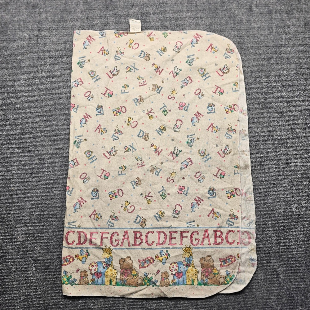 Vintage Gerber Always Baby Alphabet Animal Receiving Blanket Cream 26x30